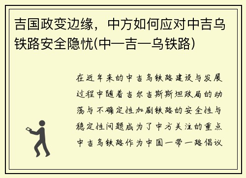 吉国政变边缘，中方如何应对中吉乌铁路安全隐忧(中—吉—乌铁路)